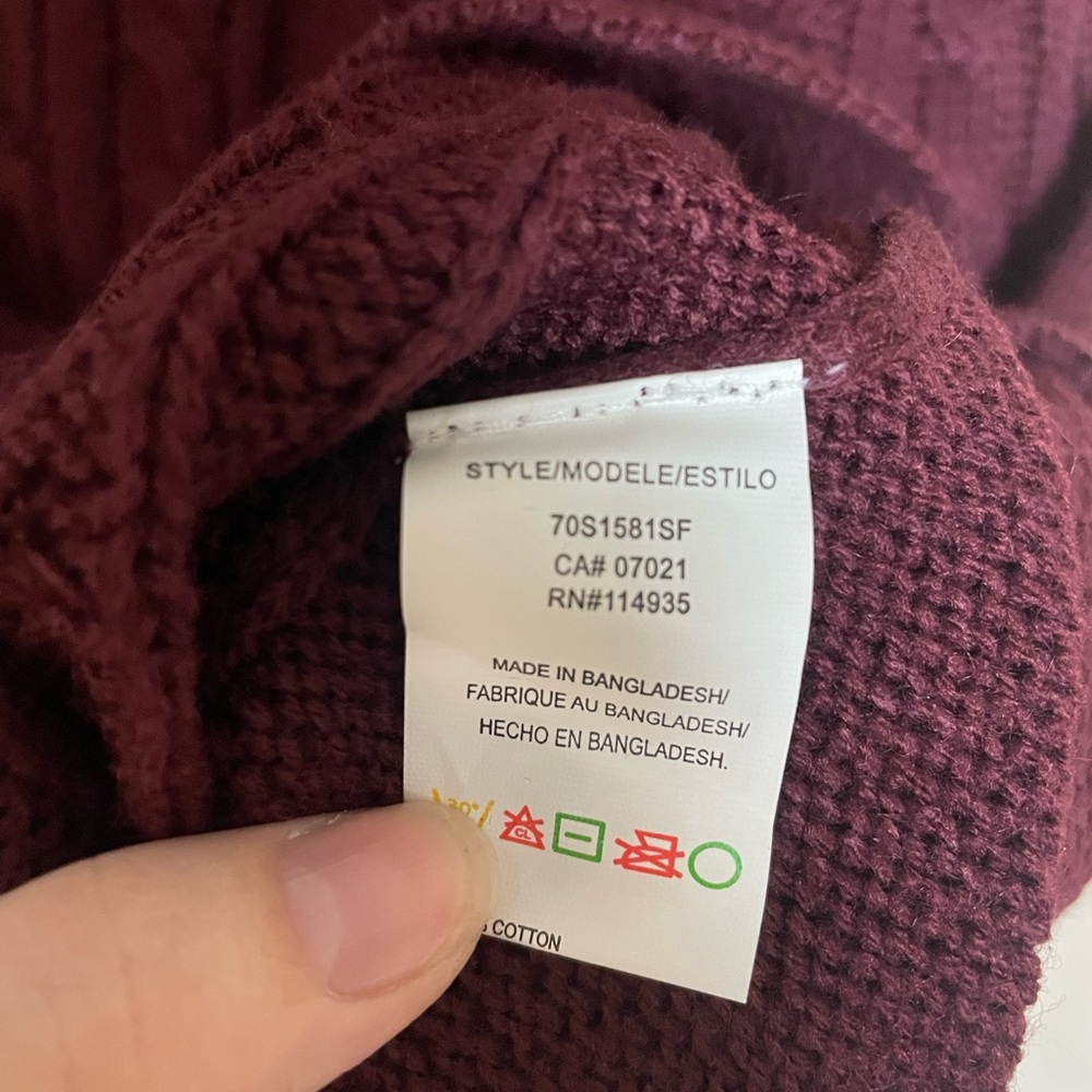 RD Style Vonny Cable Knit Cotton Blend Pullover Burgundy Sweater, Size XS - Picture 6 of 7